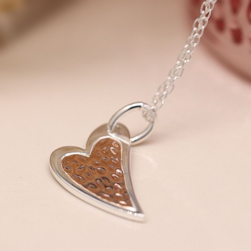 Sterling Silver and Rose Gold Textured Heart Necklace by Peace of Mind